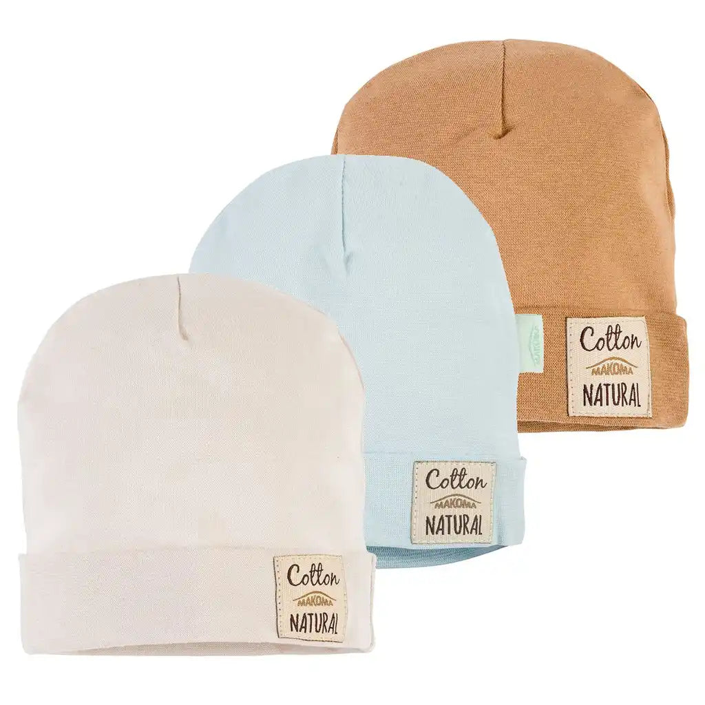Baby Mütze Set 3er Pack Easy Life (Braun, Beige, Hellblau)