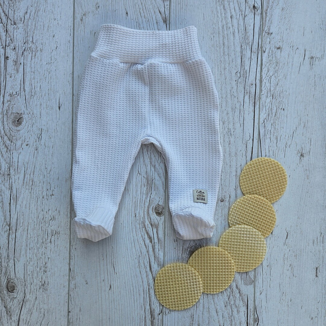 Hose mit Fuß Waffelpique Waffel Muster Unisex Weiß