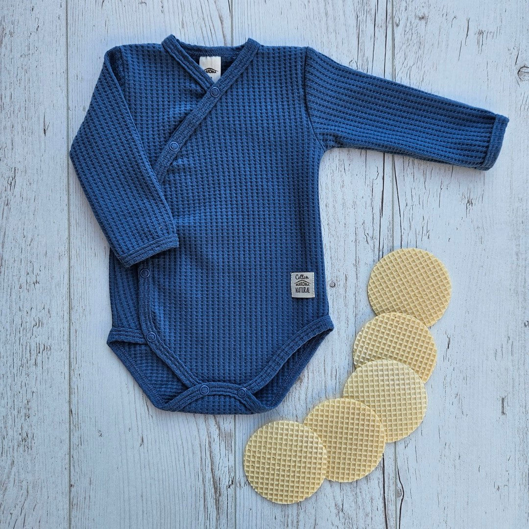 Baby Wickelbody Langarm Waffelpique Blau