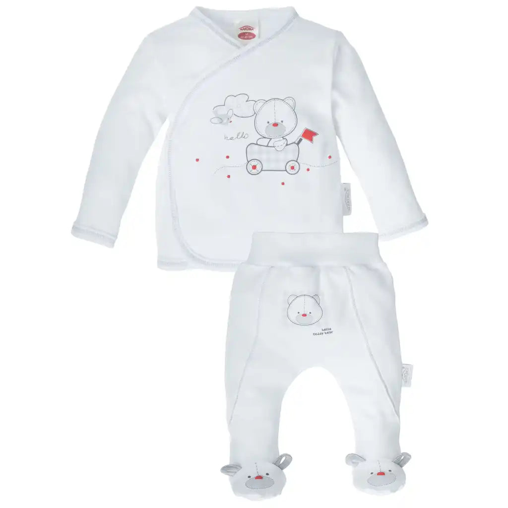 Baby Bekleidungs Set Neutral Weiß (Wickeljacke & Hose)