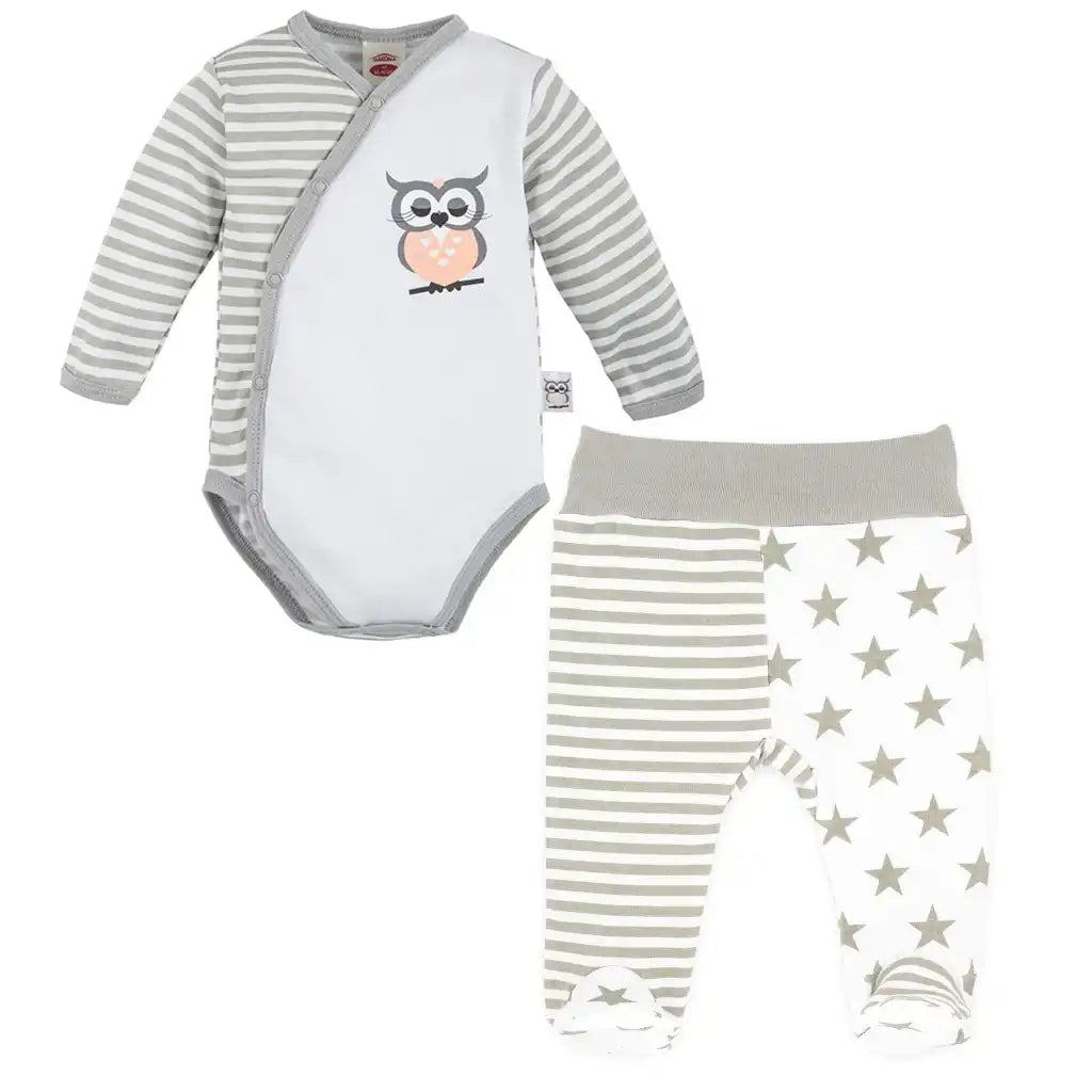 Baby Bekleidungs Set Eule-Streifen (Wickelbody & Hose)