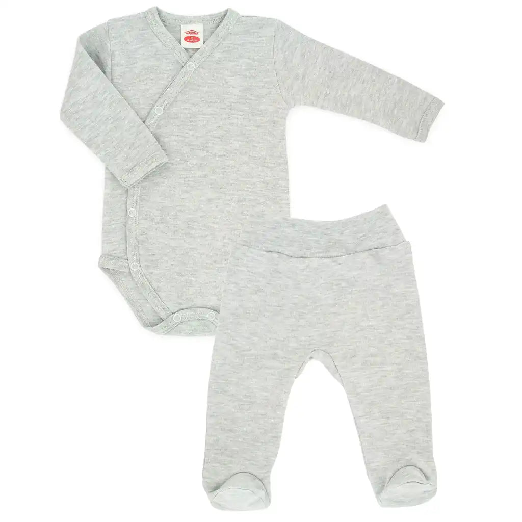 Baby Bekleidungs Set Grau (Wickelbody & Hose)