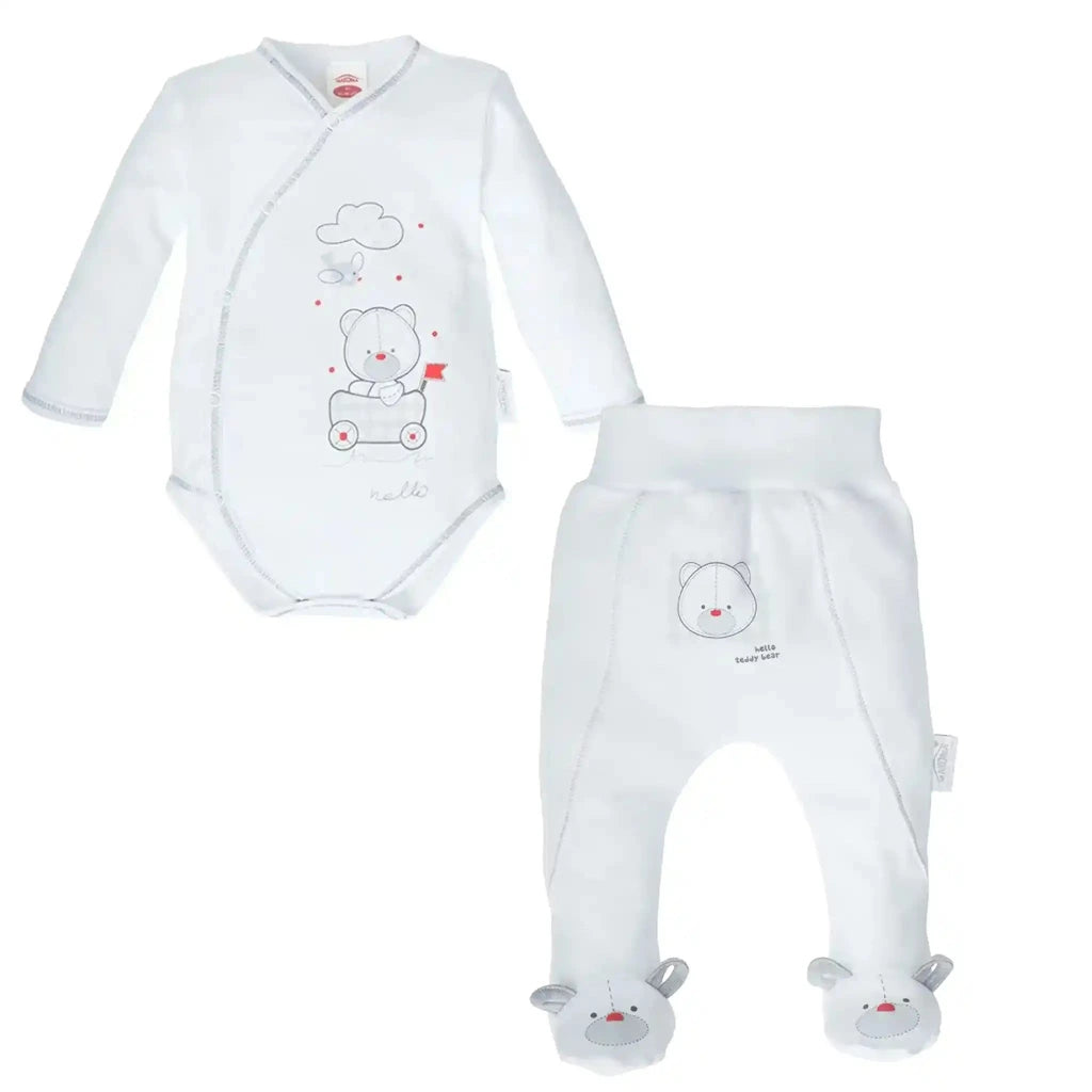 Baby Bekleidungs Set Neutral Weiß (Wickelbody & Hose)
