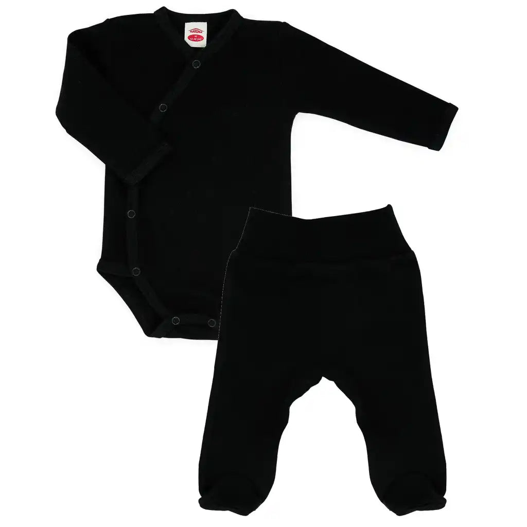 Baby Bekleidungs Set Neutral Schwarz (Wickelbody & Hose)