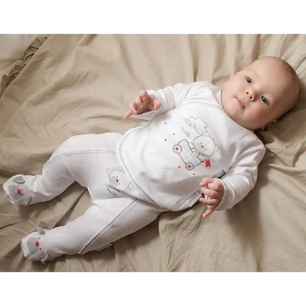 Baby Bekleidungs Set Neutral Weiß (Wickeljacke & Hose)