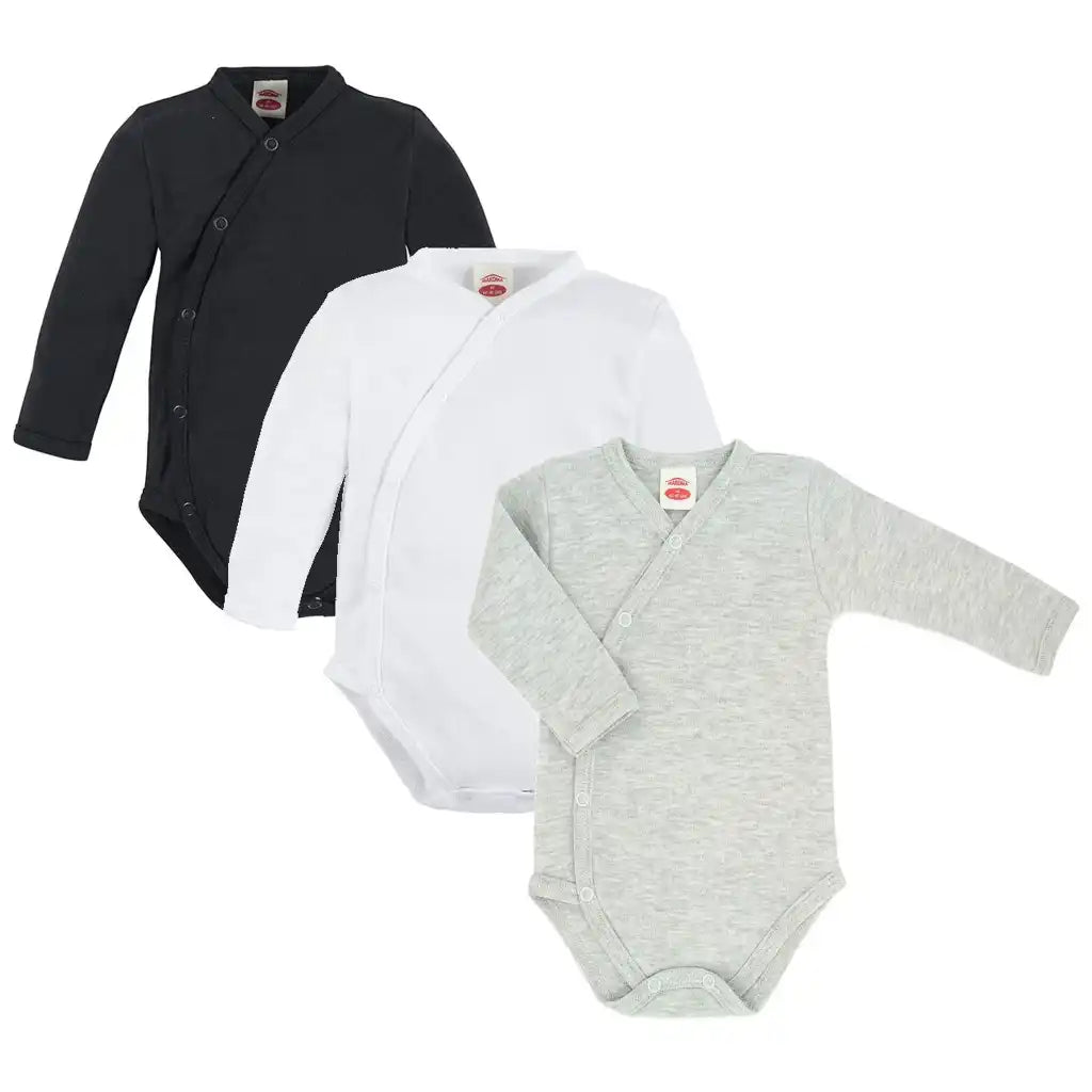 Baby Wickelbody Set 3er Pack (Schwarz, Weiß, Grau)