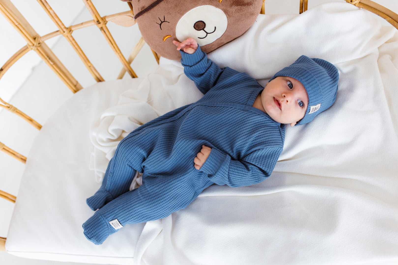 Baby Strampler Langarm mit Fuß Waffelpique Blau