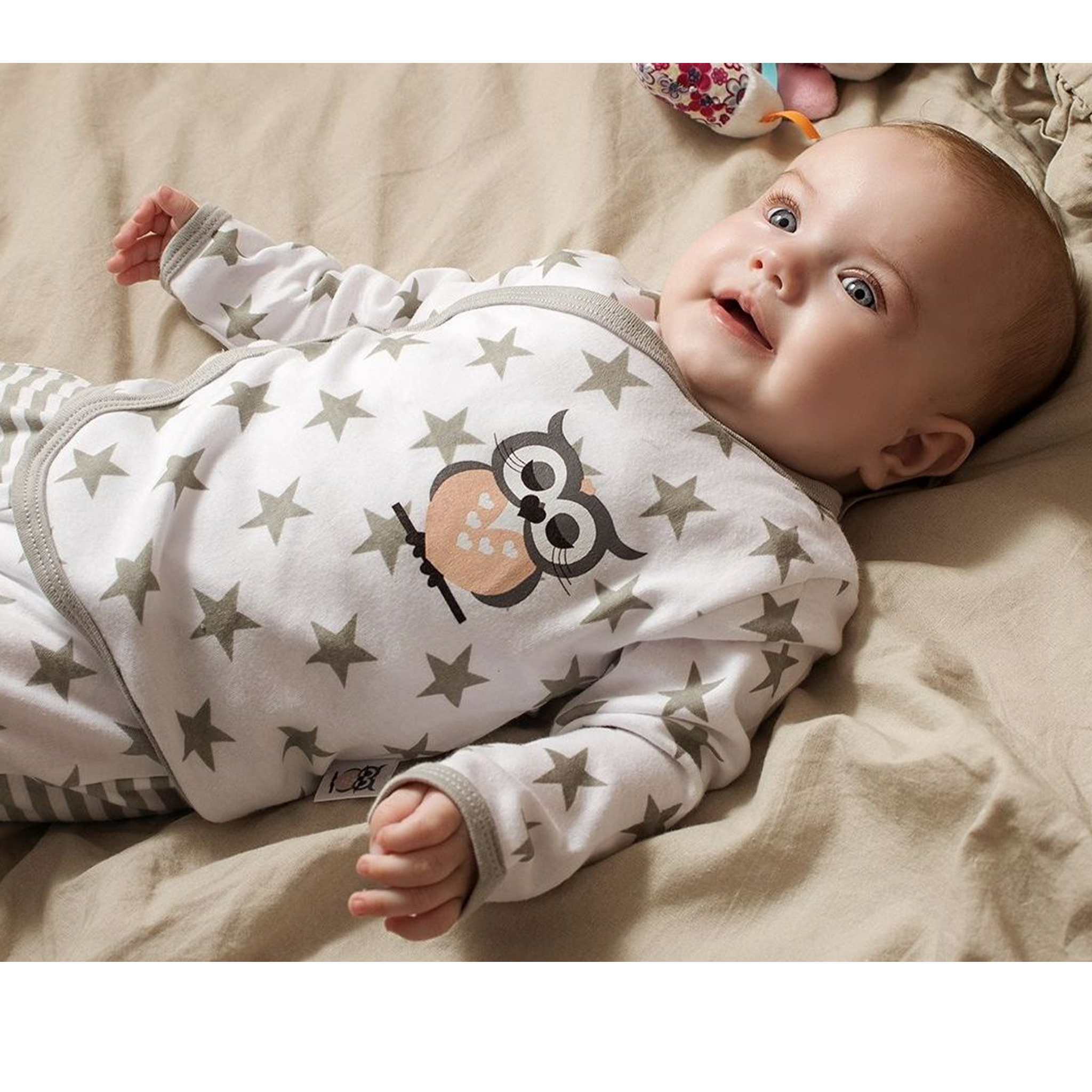 Baby Bekleidungs Set 3er Pack Eule (Wickelbody, Hose & Mütze)