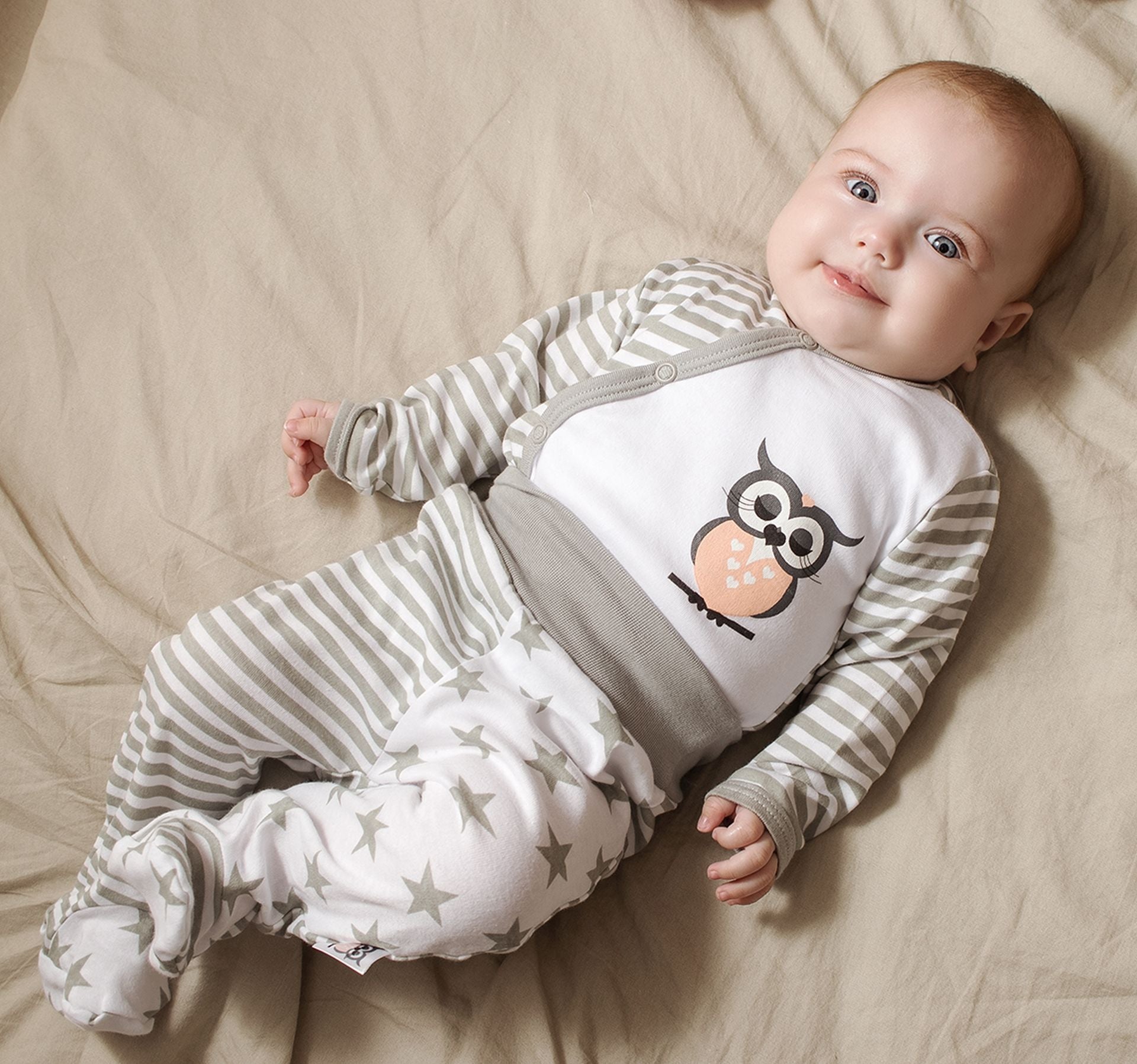 Baby Wickelbody Langarm - Eule Streifen -