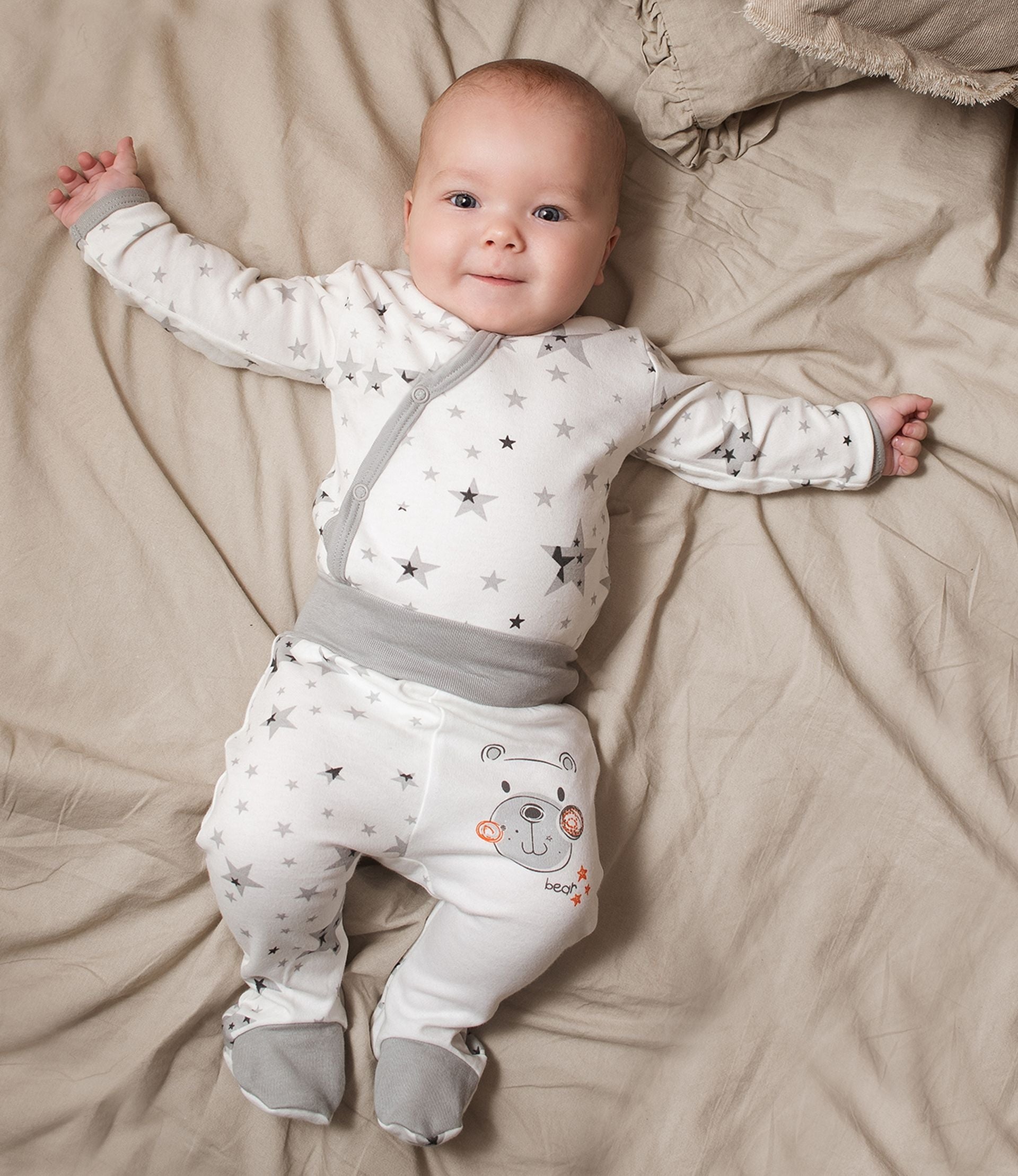 Langarm Body in Wickeloptik Teddy Sterne