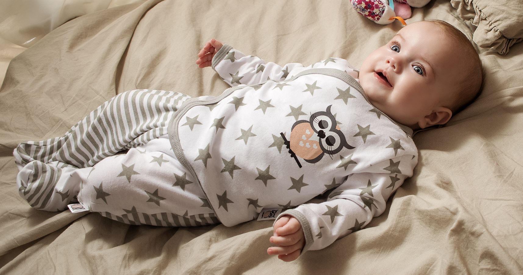 Baby Bekleidungs Set 3er Pack Eule (Wickelbody, Hose & Mütze)
