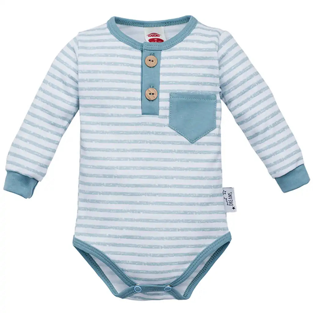 Baby Langarm Body mit Holzknöpfen Streifen Brusttasche -SweetDreams-