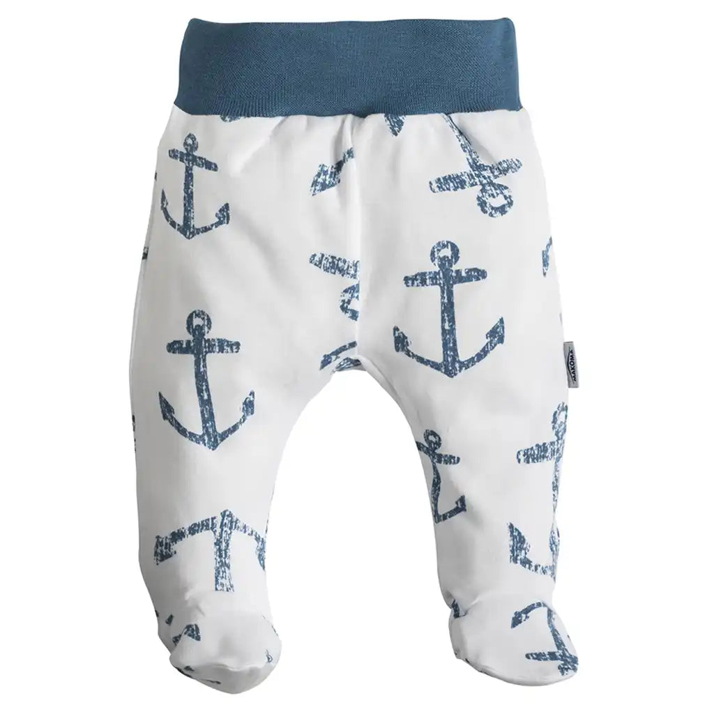 Baby Hose mit Fuß Strampelhose Weiß Anker Jungen & Mädchen -BlueSea-