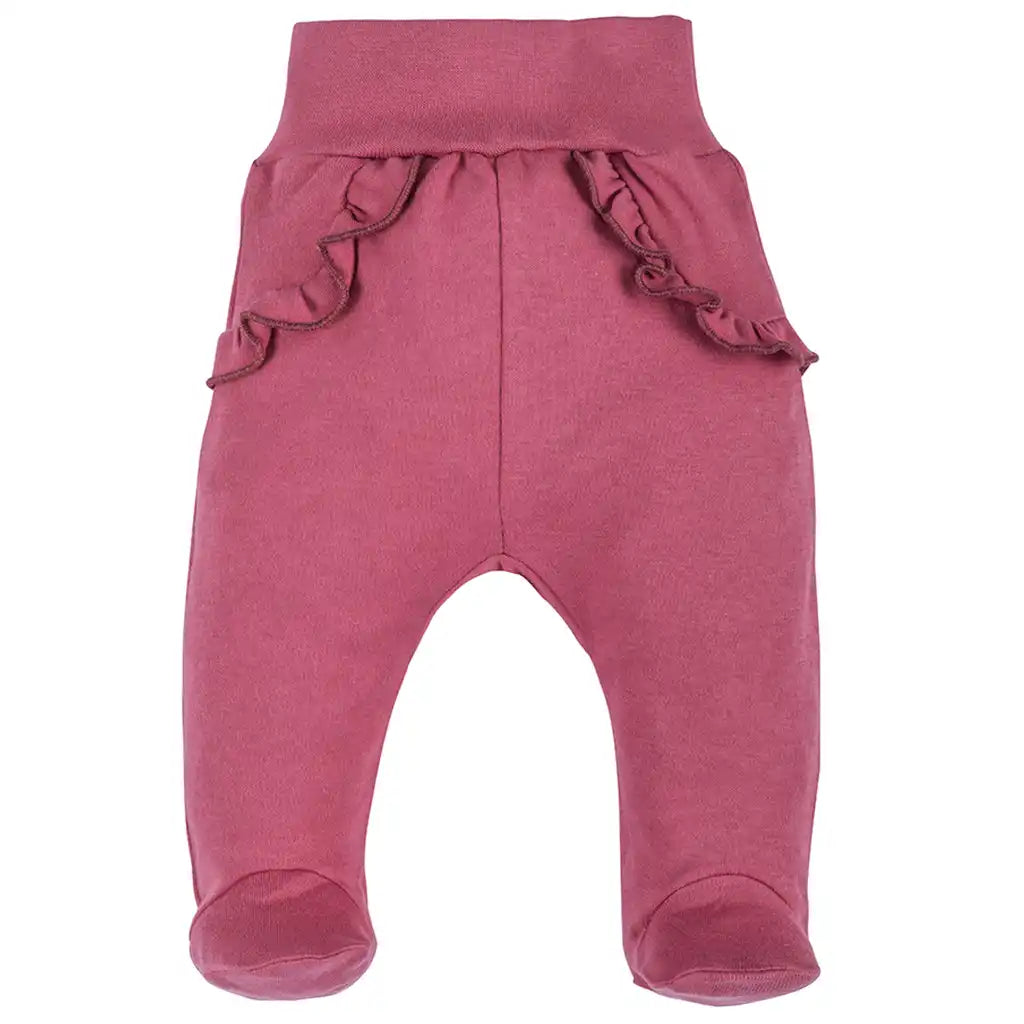 Babyhose Strampelhose mit Fuß für Mädchen aus reiner Baumwolle -Rose Rot-