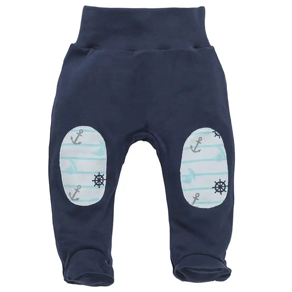 Hose mit Fuß Strampelhose Knie aufnäher -Sailor- Blau