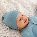 Baby Mütze Set 3er Pack Gerippt Harmony (Beige, Blau, Weiß)
