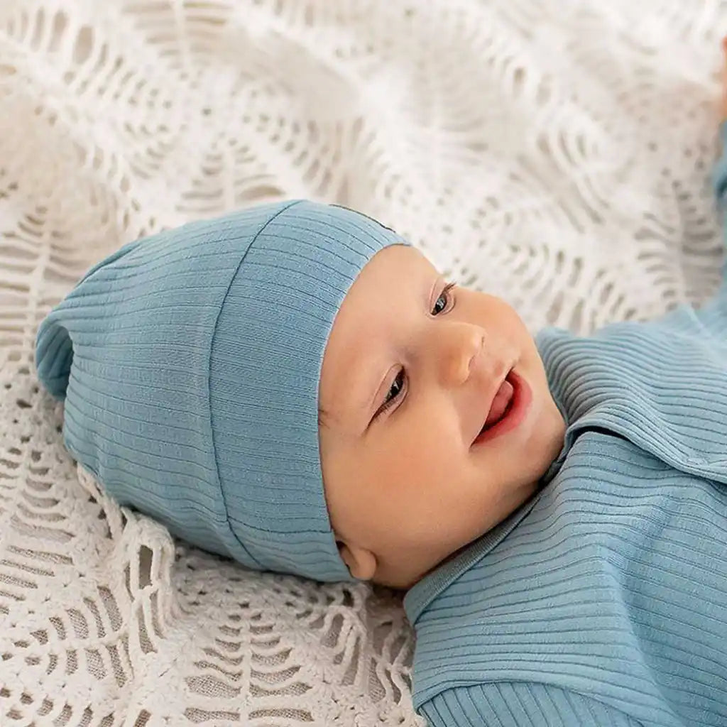 Baby Mütze Set 3er Pack Gerippt Harmony (Beige, Blau, Weiß)