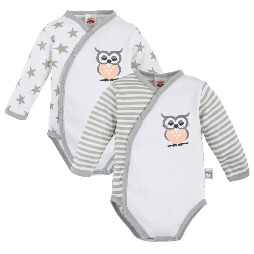 Baby Wickelbody Set 2er Pack Eule Sterne / Streifen