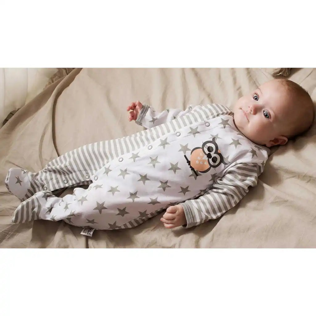 Baby Schlafstrampler mit Fuß Strampler Pyjama Schlafanzug Eule