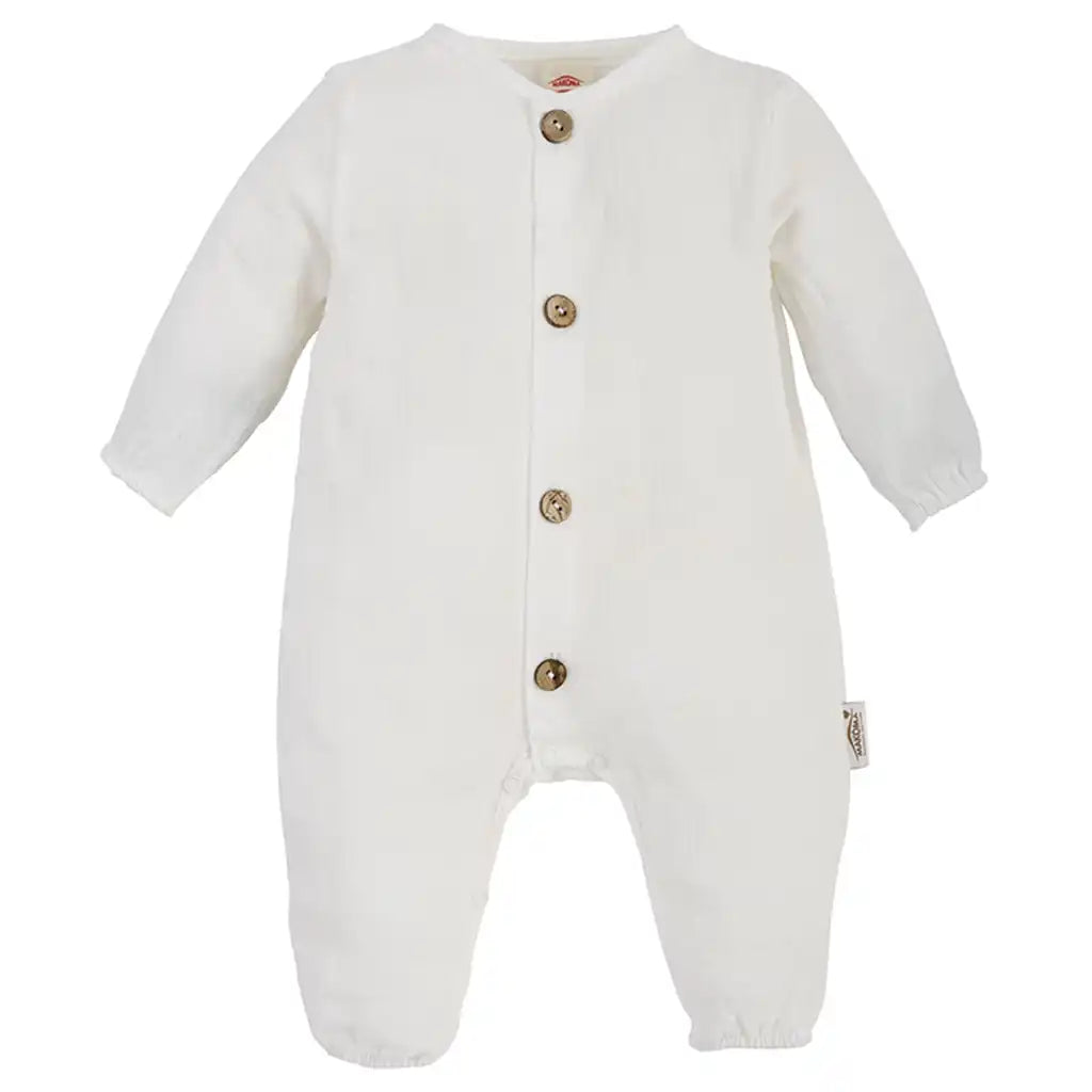 Baby Musselin Strampler Langarm Neutral - Leinen Overall Weiß