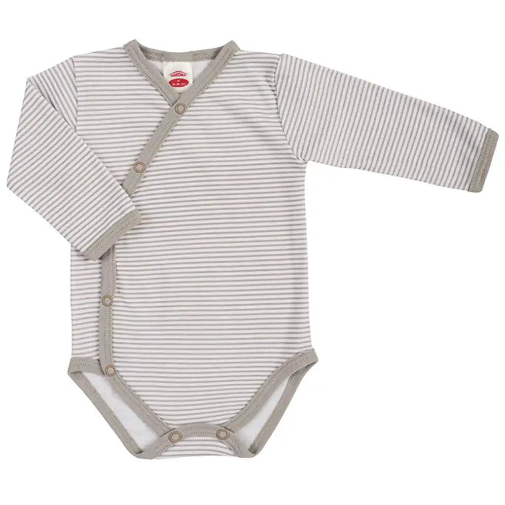 Baby Langarm Body Wickelbody Neutral Jungen & Mädchen -Streifen Beige-